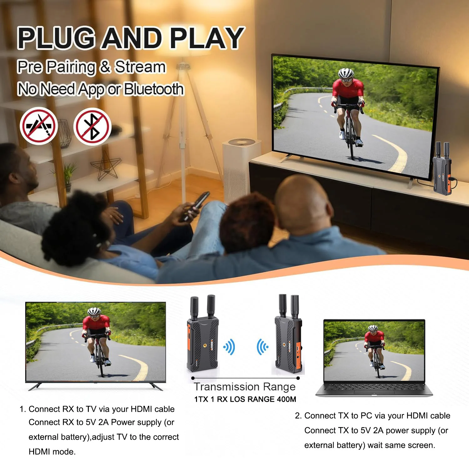 HD Video Wireless Transmission System HDMI Extender 400m 50ms Support Battery YoloBox Pro Camera Live Streaming PC To TV Monitor