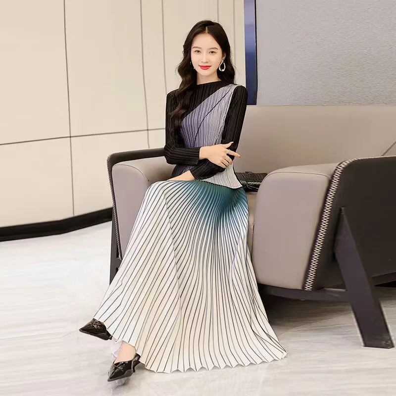 여성용 스커트 여성 의류 시니어 드레이프 그라데이션 루즈 플리츠 스커트 여성 봄/여름 2026 슬림 미야케 플리츠 스커트