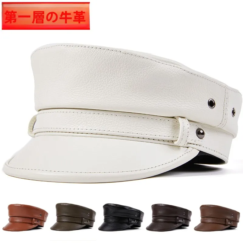 casquette-de-capitaine-en-cuir-pour-homme-style-harley-rockabilly-en-cuir-de-vachette-pleine-fleur-blanche-a-dessus-plat-pour-l'hiver-decontractee-unisexe
