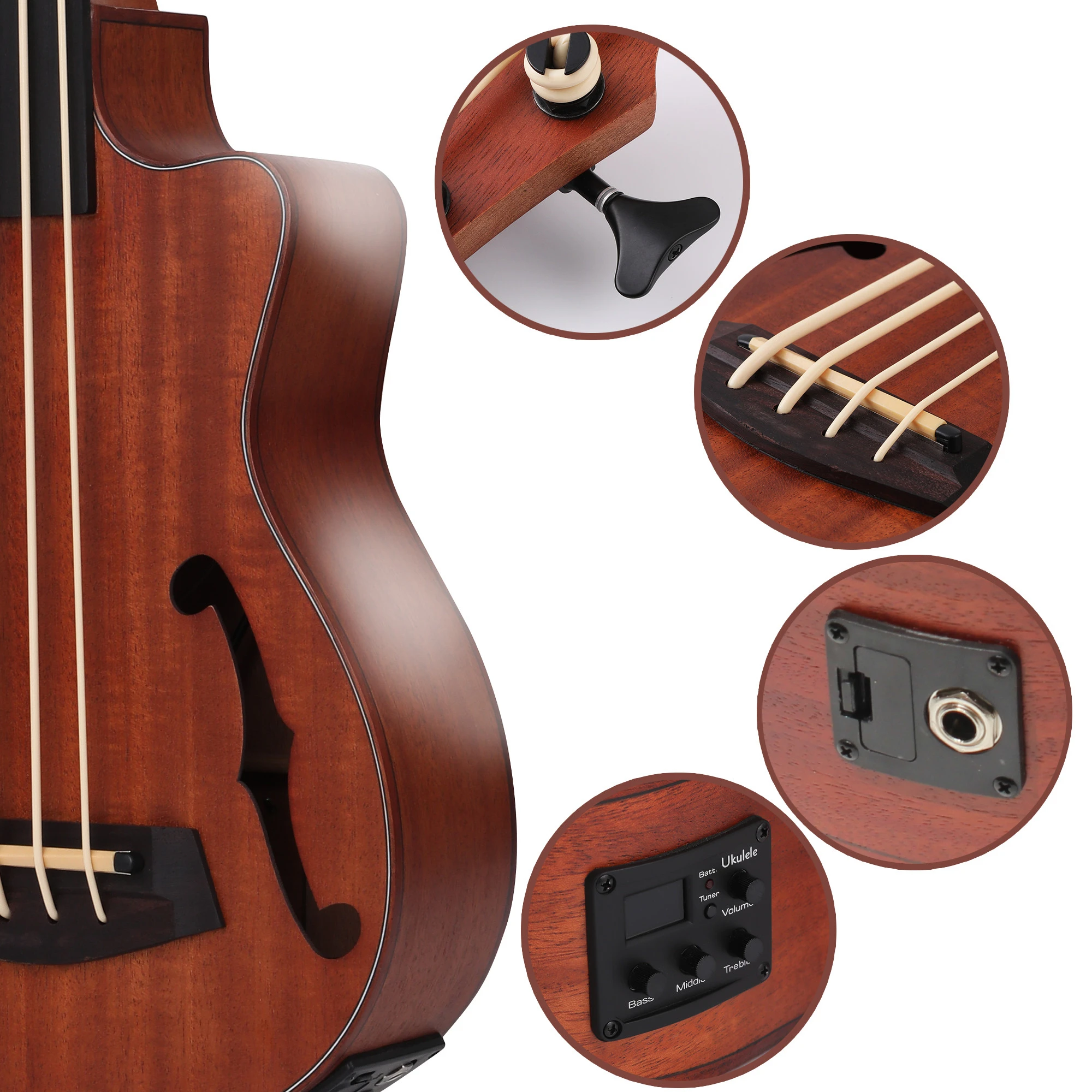 Batking Ukulele Bass Electric Ubass，30 inch Baritone bass ukulele, Fretted Electric Acoustic Uku bass With Gig Bag