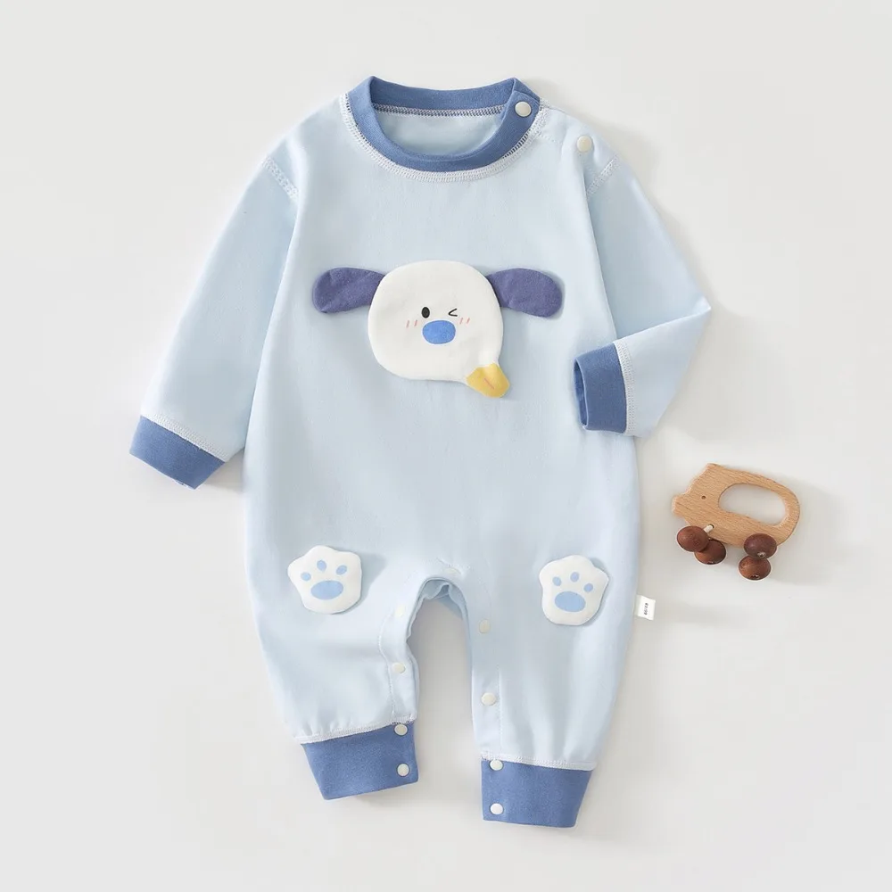 

New Cotton Baby Jumpsuit for Autumn 2025 Men's and Women's Baby Long Sleeved Jumpsuit Cartoon Dog Pattern Clothing