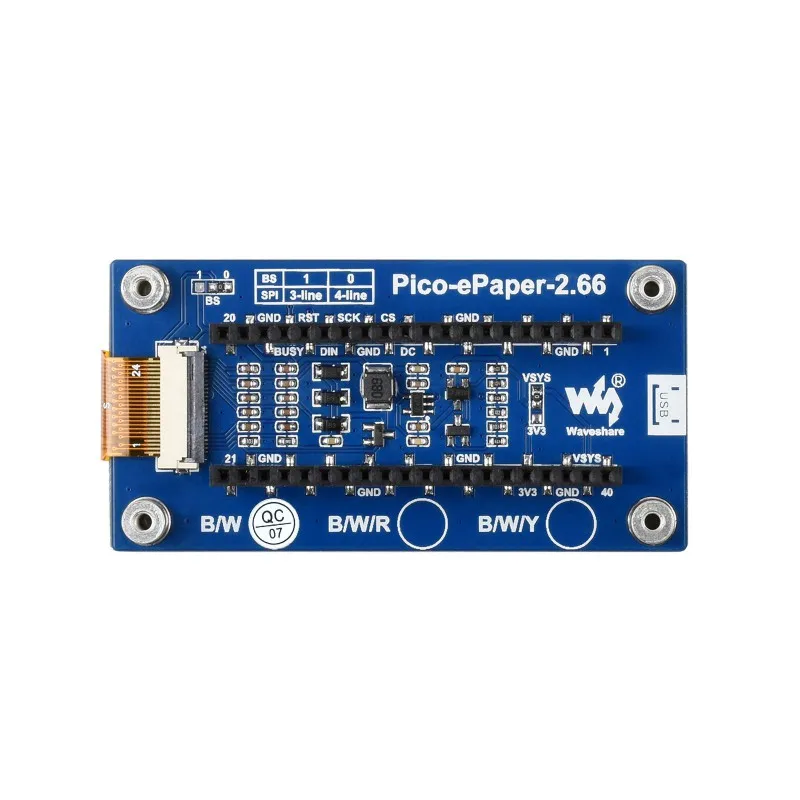 Waveshare 2,66 inch E-Paper E-Ink-displaymodule voor Raspberry Pi Pico, 296×152, zwart / wit, SPI