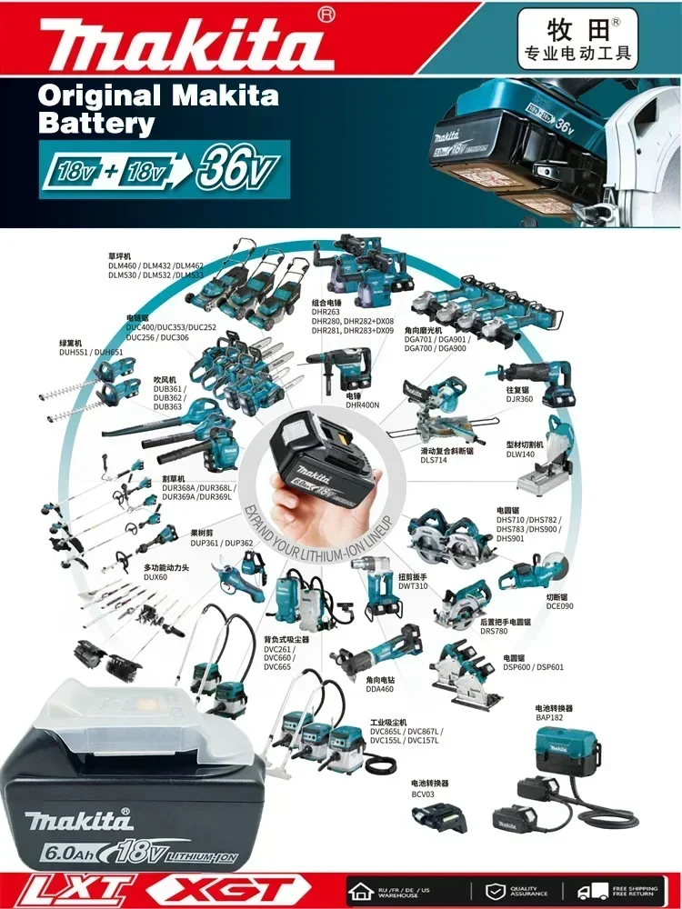 Batteria ricaricabile per elettroutensili Makita originale al 100%, ioni di litio LED sostituibile, 6,0 Ah 18 V LXT BL1860B BL1860BL1850 BL1830