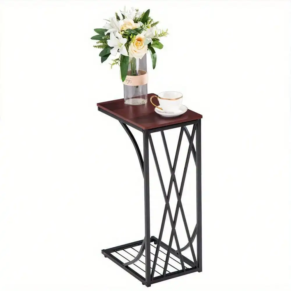 High Quality C-Shaped Side Sofa End Table - Snack TV Tray for Small Spaces Brown