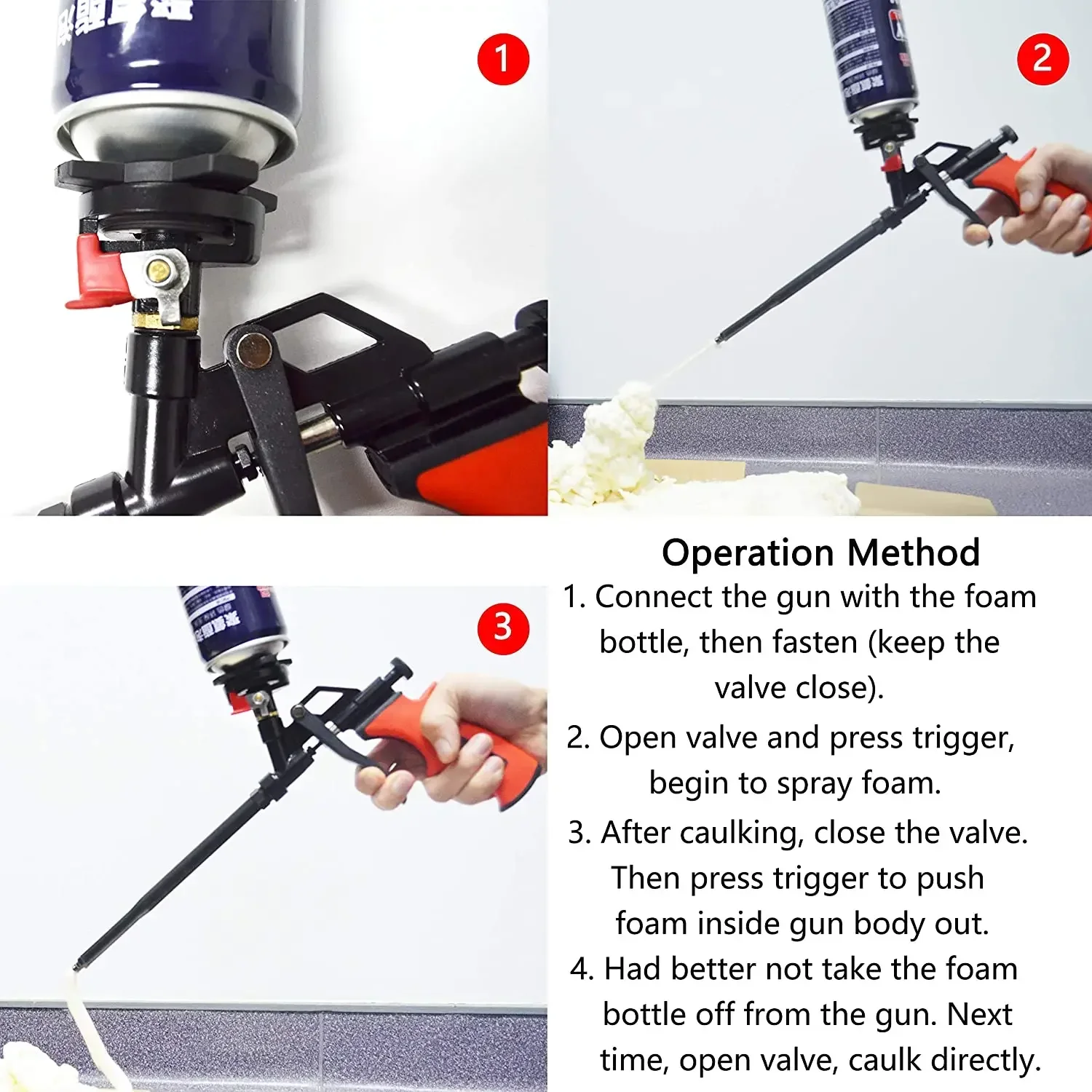 Pu Expanding Foaming Gun, Heavy Duty Spray Espuma Gun, Corpo Mental Coberto com PTFE, Não precisa limpar