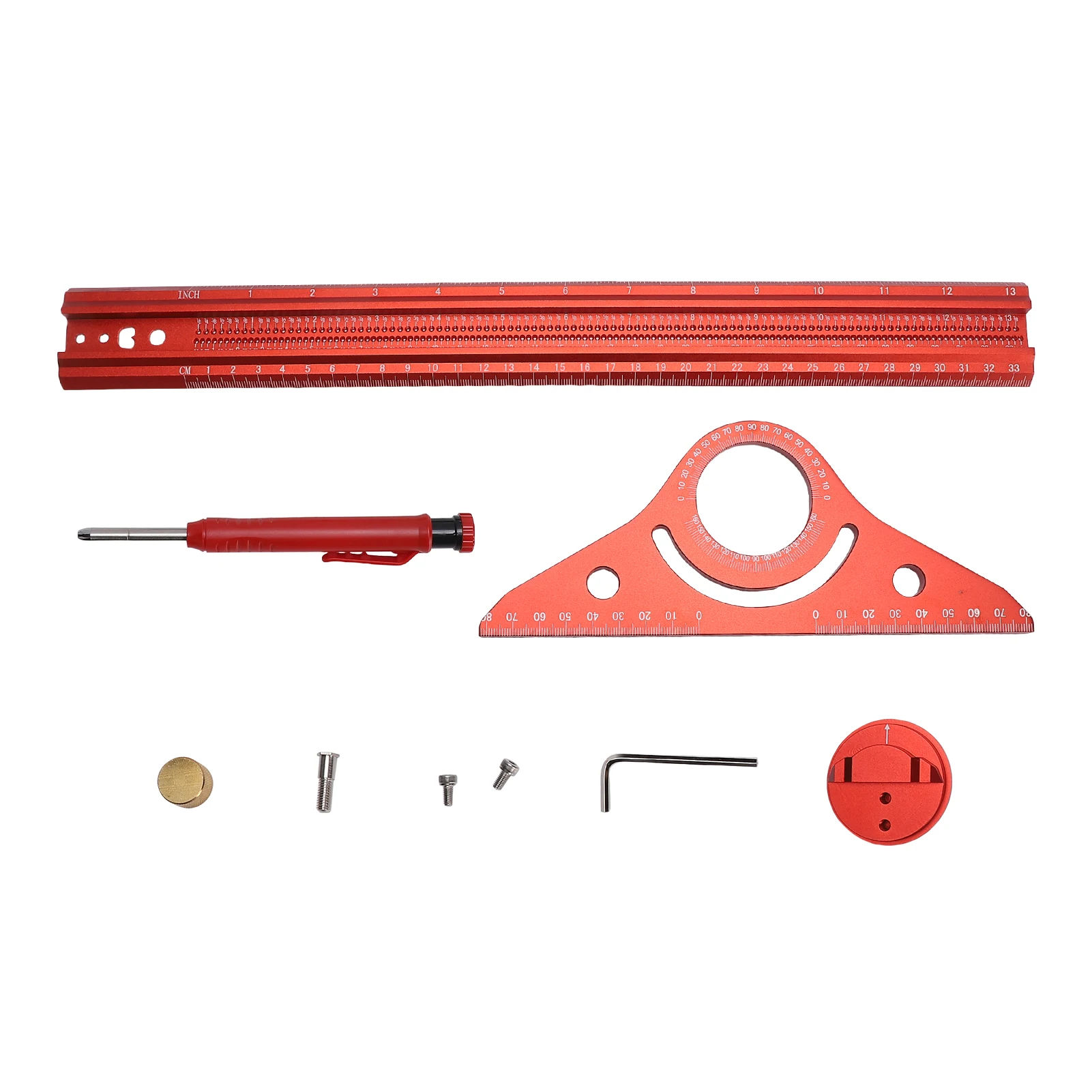 Liniał T z aluminium o długości 13 cali, narzędzie do trasowania i pomiaru drewna typu T ze skalą kątową, narzędzie do znakowania linii w obróbce drewna.