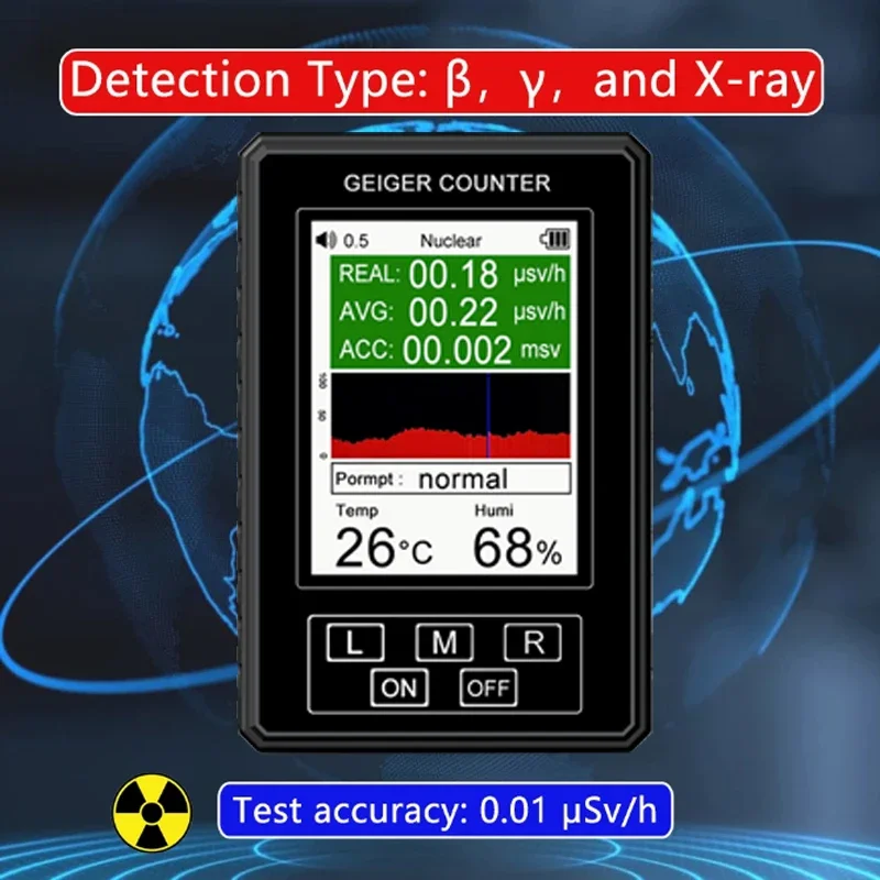 XR-1 Pro Nuclear Radiation Detector LCD Display Screen Geiger Counter Personal Dosimeter Marble Detectors Beta Gamma X-ray