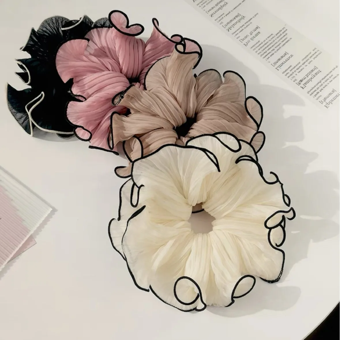 Hanfu Japanese And Korean Style Pleated Lace Large Intestine Hair Ring Super Fairy Marubeni Head High Elastic Hair Ring Fashion