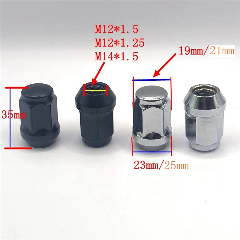 1PCS Car Chrome Wheel Lug Nuts Bulge Acorn Cone Seat Steel Racing Bolt Head Cover M14X1.5 M12x1.5 M12x1.25