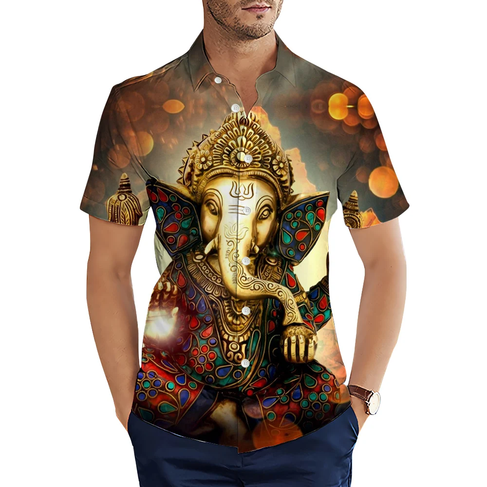 CLOOCL Camicie da uomo Grafica 3D Shiva Ganesha Camicetta stampata Estate Manica corta Camicie maschili Casual Accoglienti Camicie hawaiane Top