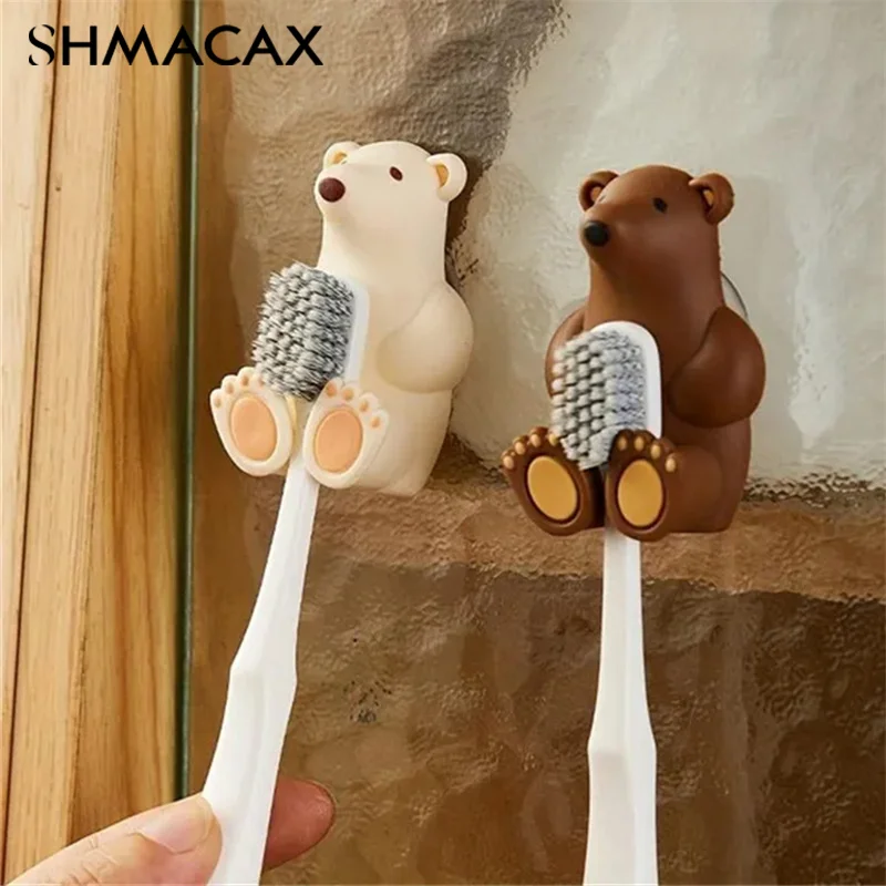 Cute Three-dimensional Bear Silicone Non-perforated Wall-mounted Toothbrush Holder Cute Suction Cup Toothbrush Holder