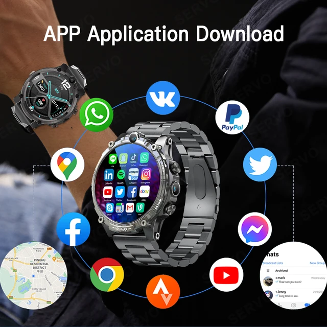 KOM1 PRO 4G Smart Watch SIM card 4GB 128GB Android 8.1 5MP Dual Camera Smartwatch for Men Women with Wifi GPS Google play store