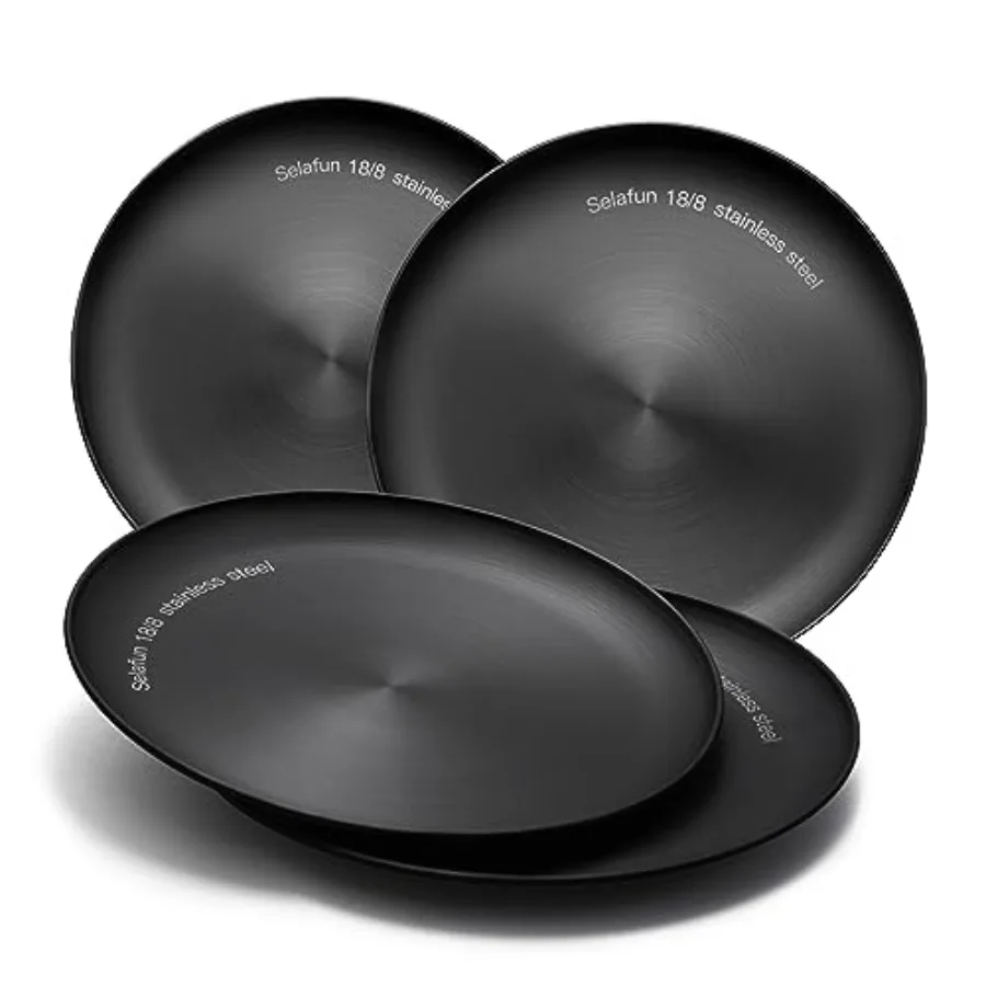

Stainless Steel Dinner plates 10 inch Round Set of 4 Dishwasher Safe