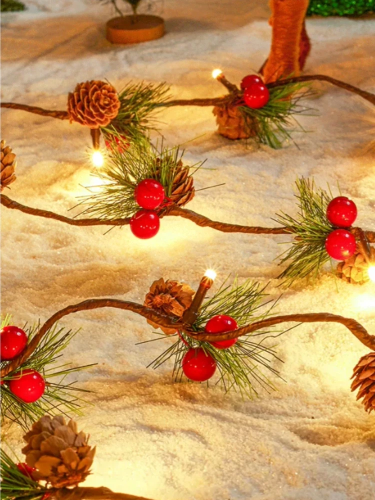 Christmas Decoration Lights Pine Cone Berry Branch Warm White 20LED String Lights Battery Powered 3AA DIY Christmas Tree Decor
