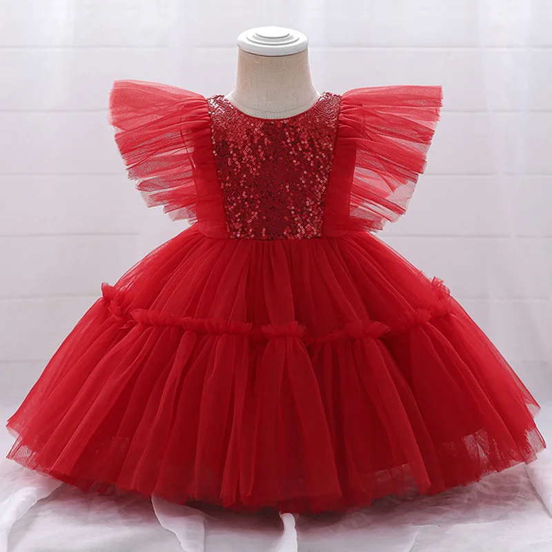 Summer Baby Girl Clothes Sequin Baptism Princess Toddler 1st Birthday Pink Dress For Tutu Party Costume 0-5 Year Christening