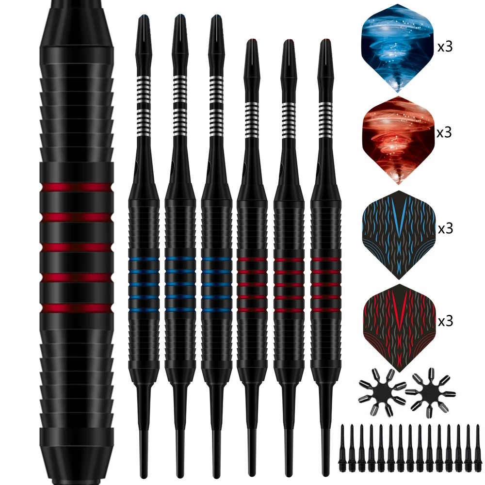 Soft Tip Darts Electronic Set 18g Dart Red and Blue 6pcs Barrels Aluminium Shafts Nylon Tip for Dardos Electronico