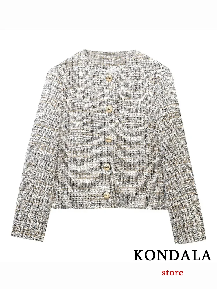 KONDALA Chic percalle Fashion 2023 primavera Vintage Office Lady donna abiti manica lunga scollo a V Blazer Button Top minigonna Shorts