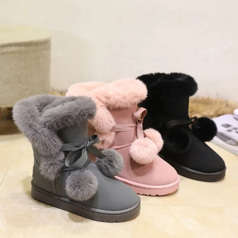 2024 New Winter Snow Boots for Women Plus Fleece Fleece Ball Mid-calf Boots with Women's Boots Womens Shoes