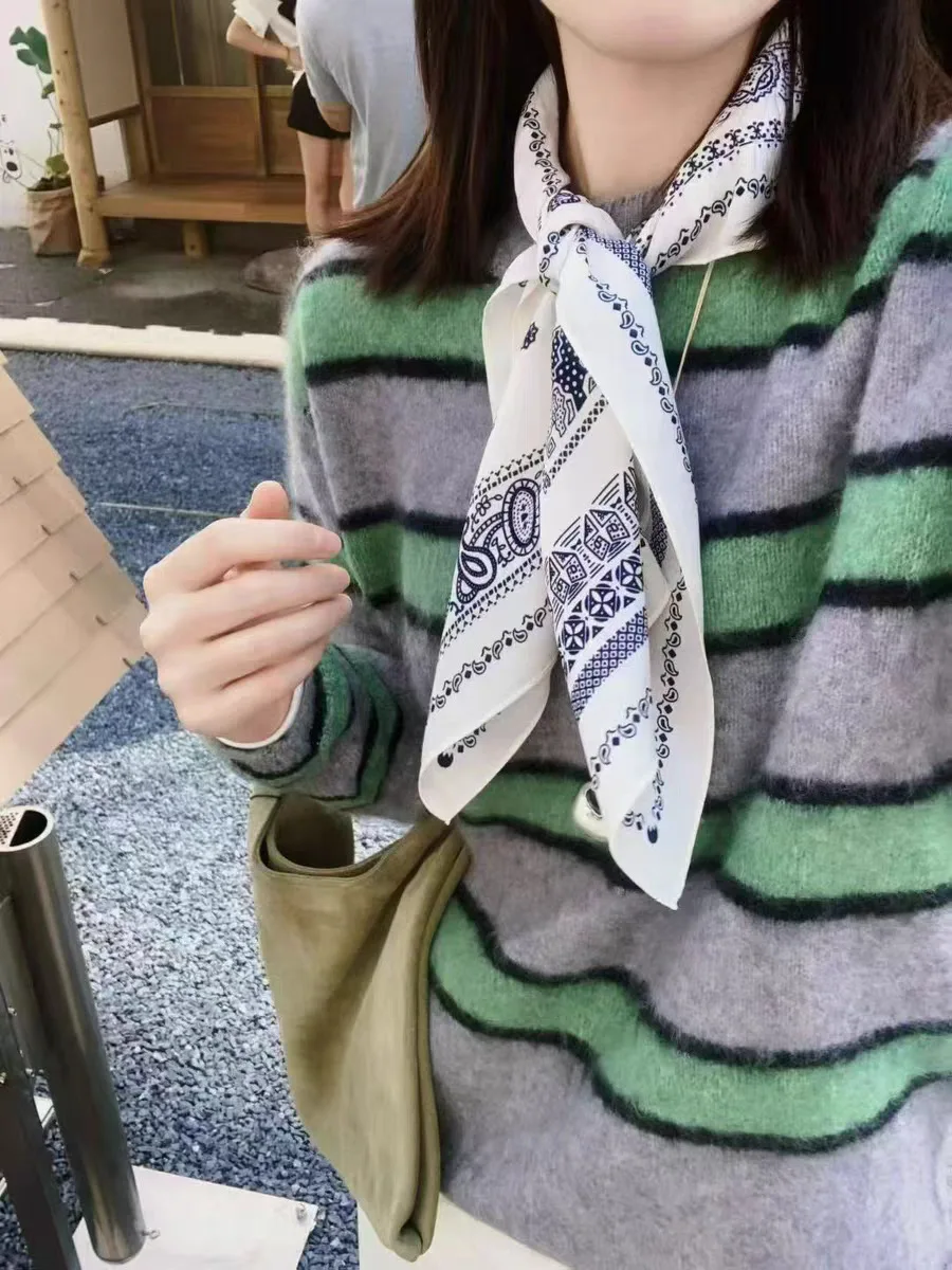 سترة نسائية محبوكة فضفاضة مستديرة Ne شريطية اللون Blo Dongdaemun Sle لينة مريحة كسول بلوزة الخريف Faion السيدات تريكو #3