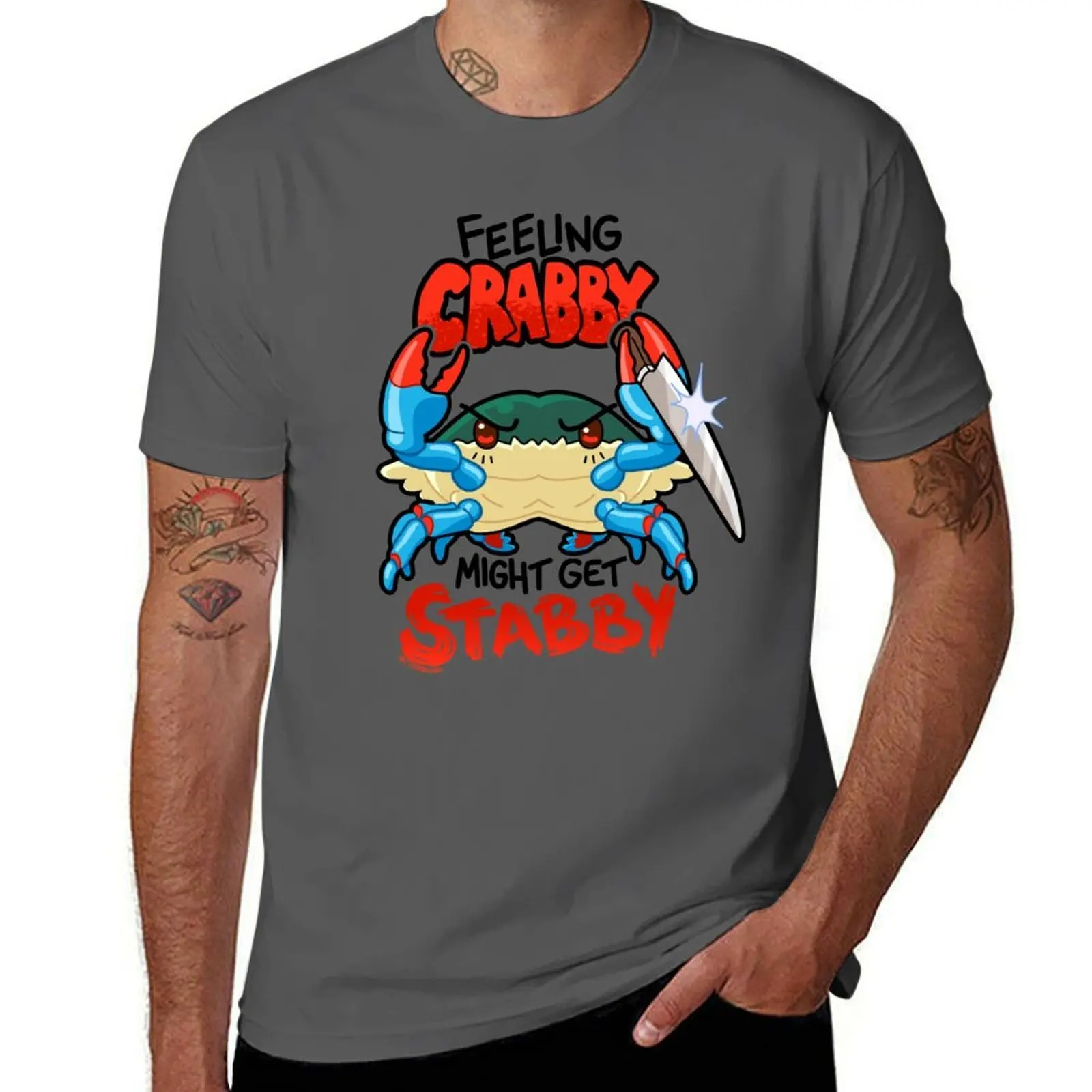 

a Crab Knife with Crabby Stabby ~ T-Shirt Basic Casual Short Sleeve Cotton Shirt