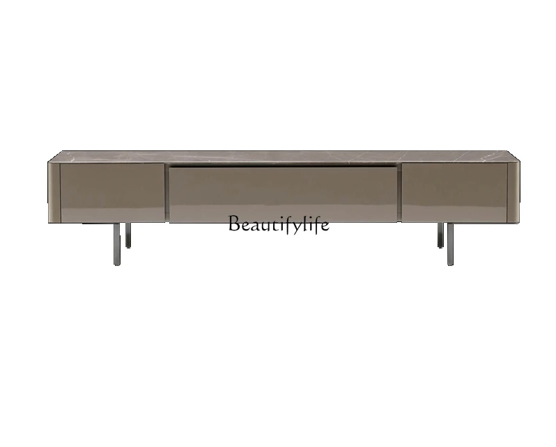 

44Italian Minimalist Solid Wood TV Cabinet Stainless Steel Metal Floor Cabinet Mild Luxury Marble