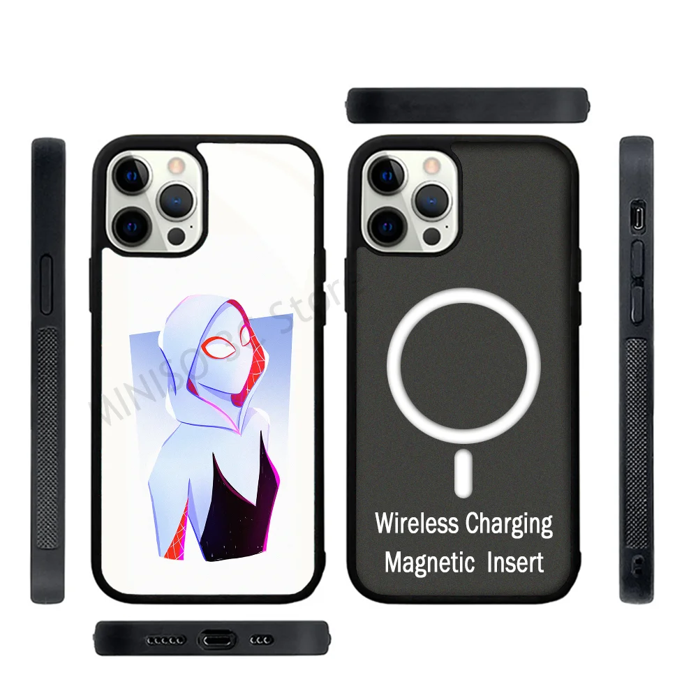 Anime Phone Case Strong Magnetic For IPhone 15 14 13 Pro Max 11 12 Mini S-Spider Man Gwen For Magsafe