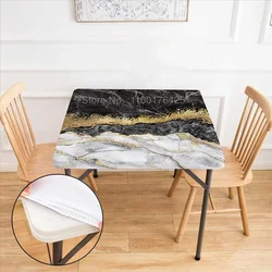 Marble Square Elastic Tablecloth Gold Foil Decorative Marbling Table Cover Fitted Waterproof Dining Room Party Table Decoration