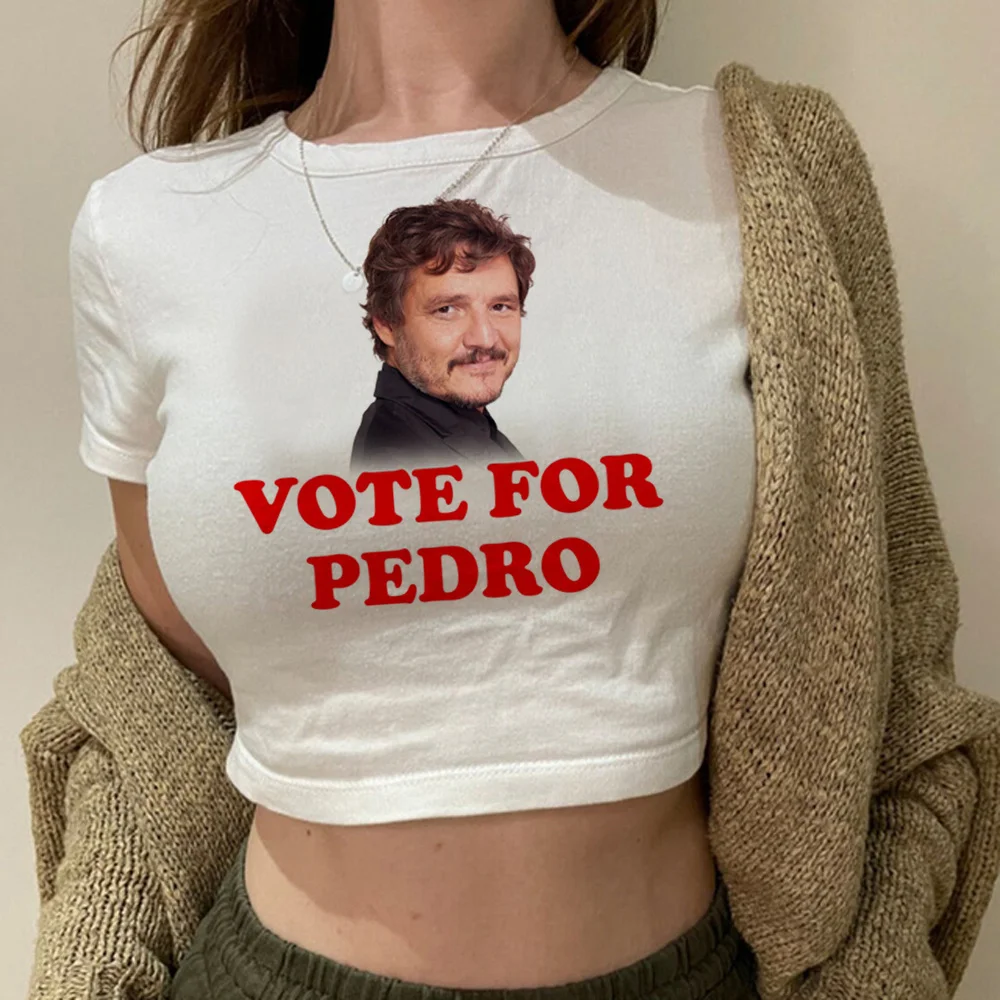 Vote For Pedro Pascal korean fashion aesthetic fairycore crop top Woman manga cyber y2k 2000s streetwear tshirt