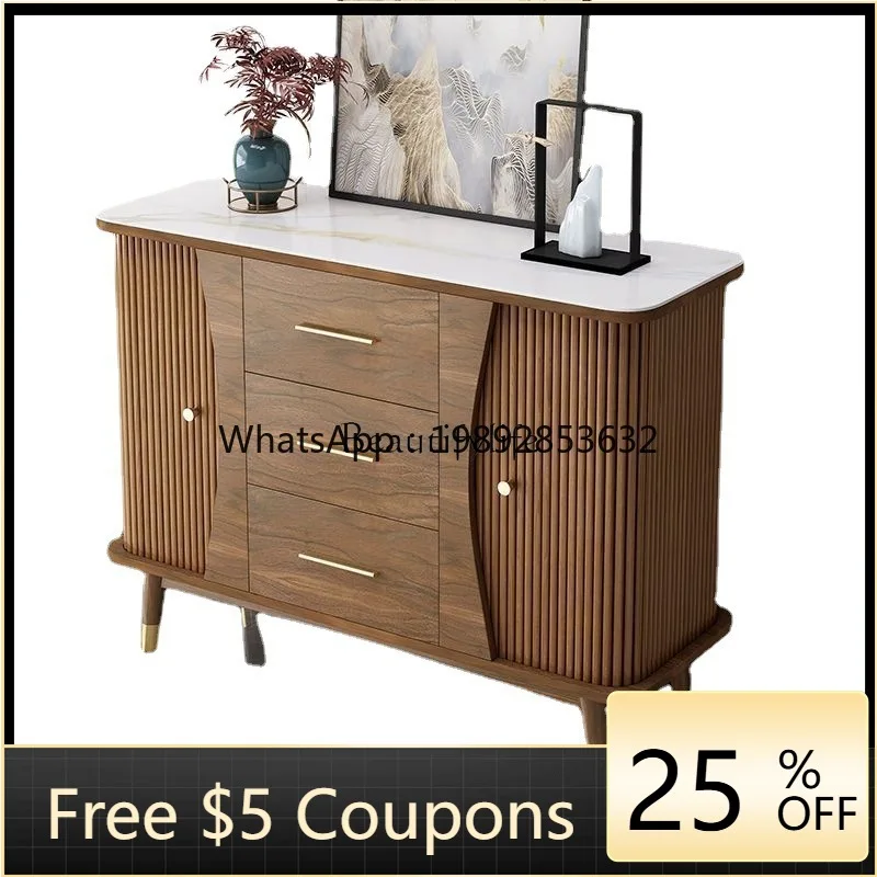 

W2 New Chinese-style dining side cabinet integrated against the wall living room light luxury locker solid wood color home