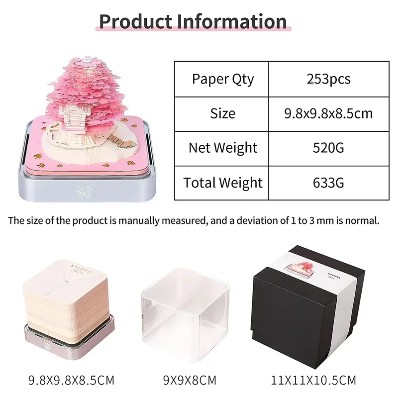 3D Calendar 2024 Sakura Tree House 3D Notepad Block Creative Rip Away Paper Carving Sticky DIY Memo Pad New Year Christmas Gift