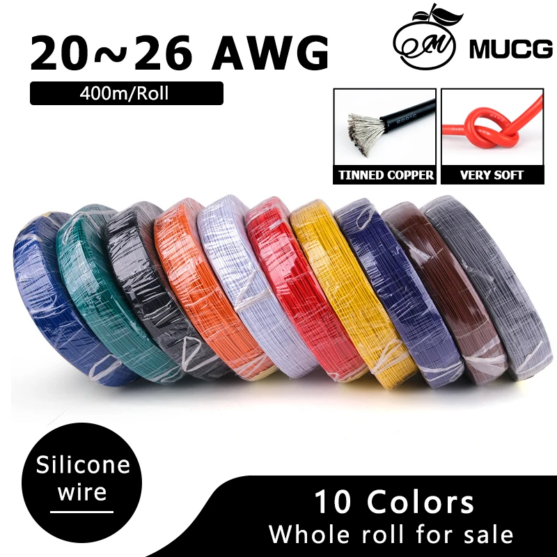 400m/roll 10 Colors Silicone Wire Heat-Resistant Silicone Cable Electronic Wire Ultra Soft Electrical Wires 26 24 22 20 AWG