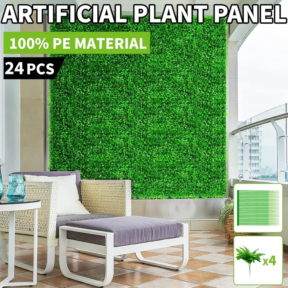 

24PCS Boxwood Panels, 24x16 Artificial Boxwood Hedge Panels, Grass Wall Panels, UV Protected Suitable for Garden, Fence.