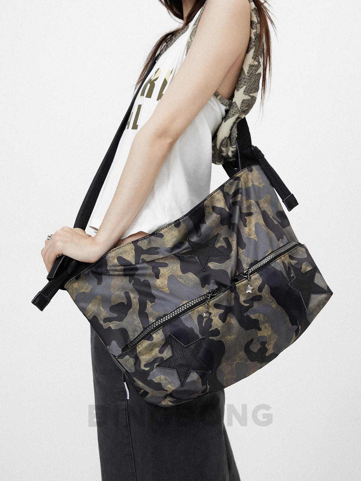 American Original Camouflage Large Capacity Tote Bags European And American Fashion Personalized High-end Motorcycle Women's Bag