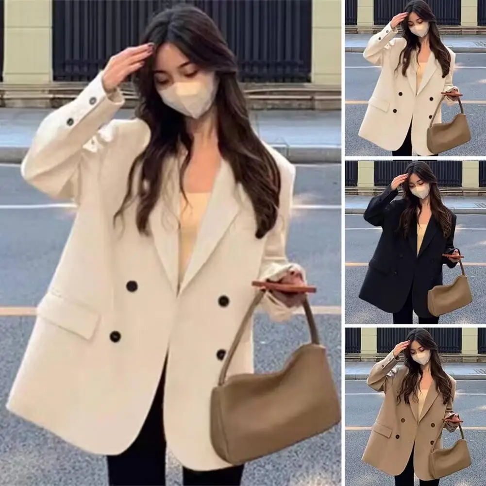 Versatile Suit Jacket Elegant Women\'s Double Breasted Suit Jacket with Lapel Design Flap Pockets Classic Business for Versatile