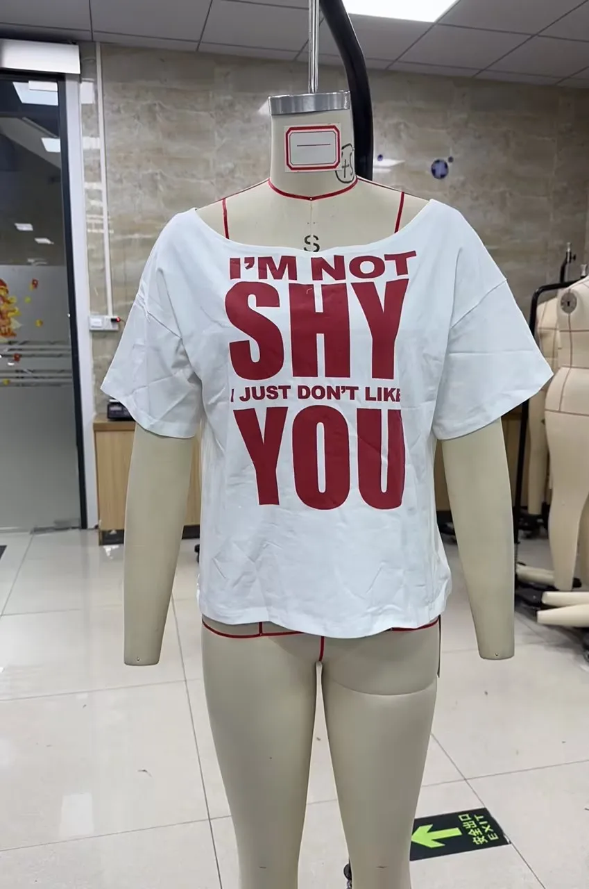 GuliriFei Women Short Sleeve T-Shirts Letter Print Off Shoulder Shirts Summer Loose Fit Casual Tops Streetwear