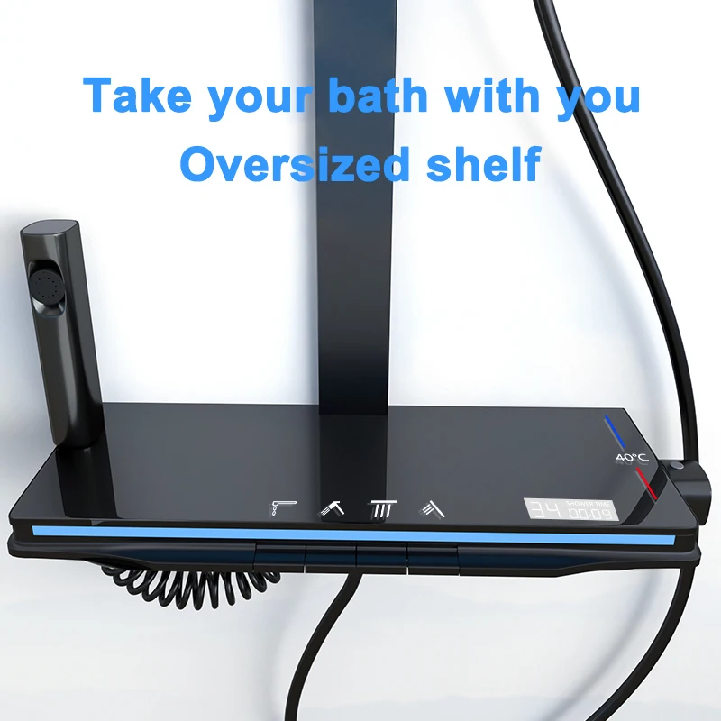 Imagem -06 - Conjunto de Chuveiro Termostático Inteligente Display Digital Chave de Piano Luz Ambiente Pistola de Água Fria e Quente Chuveiro Cinza Banhado