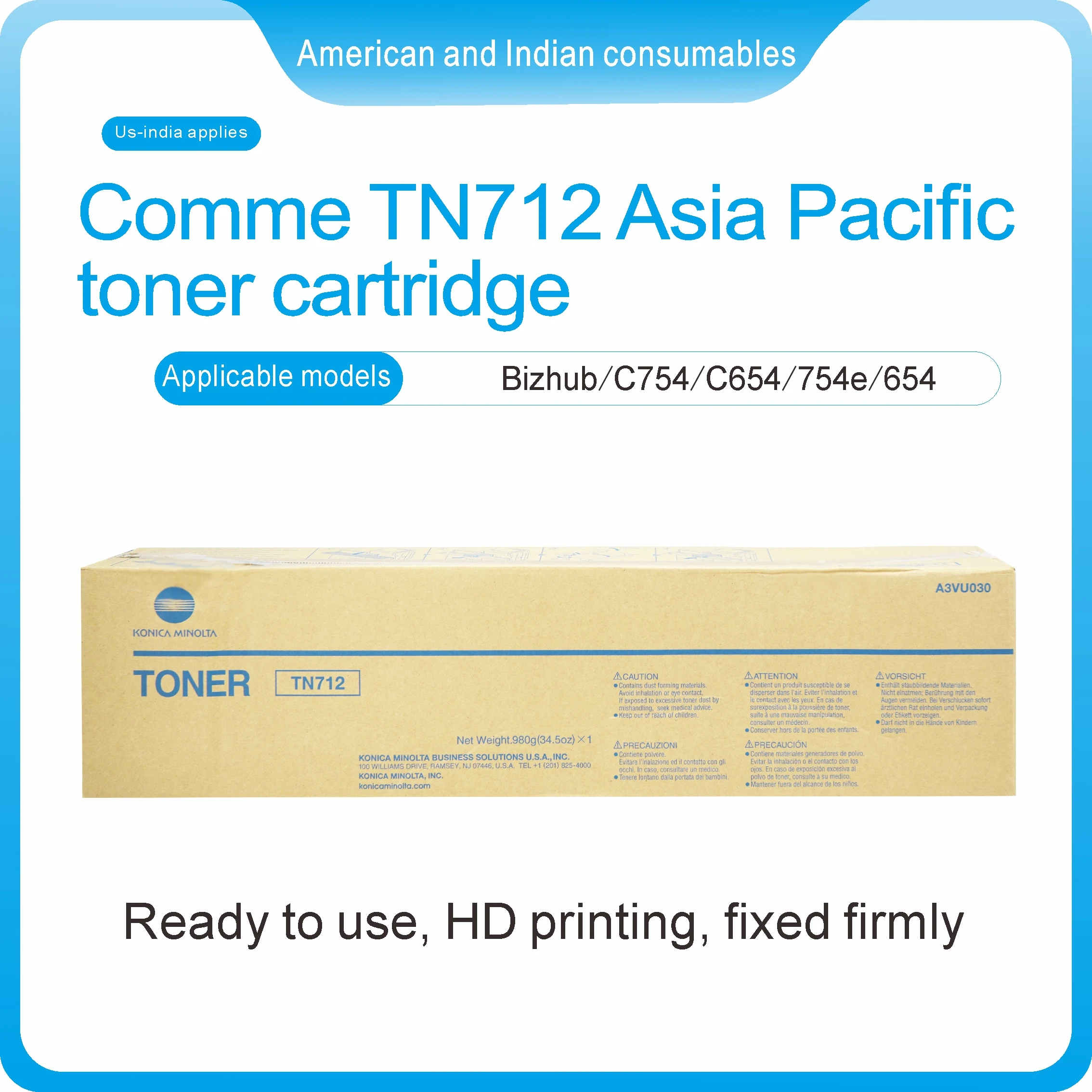 A3VU030 Original TN 712 Toner Cartridges For Konica Minolta Bizhub pro 654 654e 754 754e