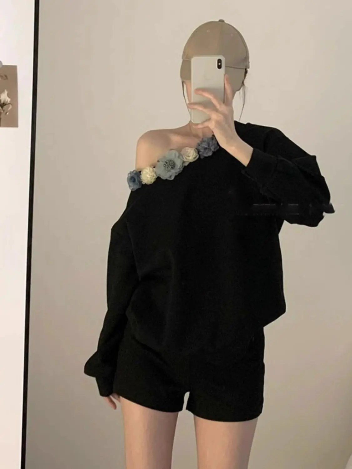 Sudaderas recortadas para mujer, ropa para mujer, cinta de pintura Rockabilly sin forro polar, flor moderna para niña, Kawaii, bohemio Y2K