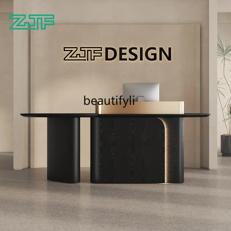 

Beauty salon reception desk Company front desk Black light luxury store 2 meters checkout page Bar