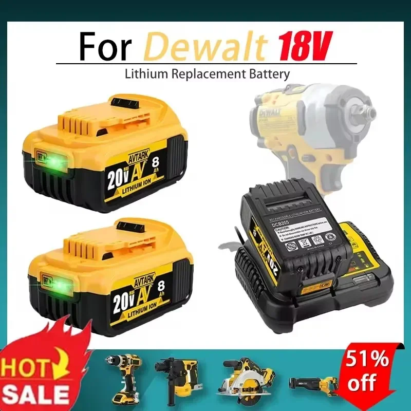 

20V 6000mAh DCB200 Replaceable Li-ion Battery Compatible for Dewalt 18V MAX Power Tools 18650 Lithium Batteries with charger