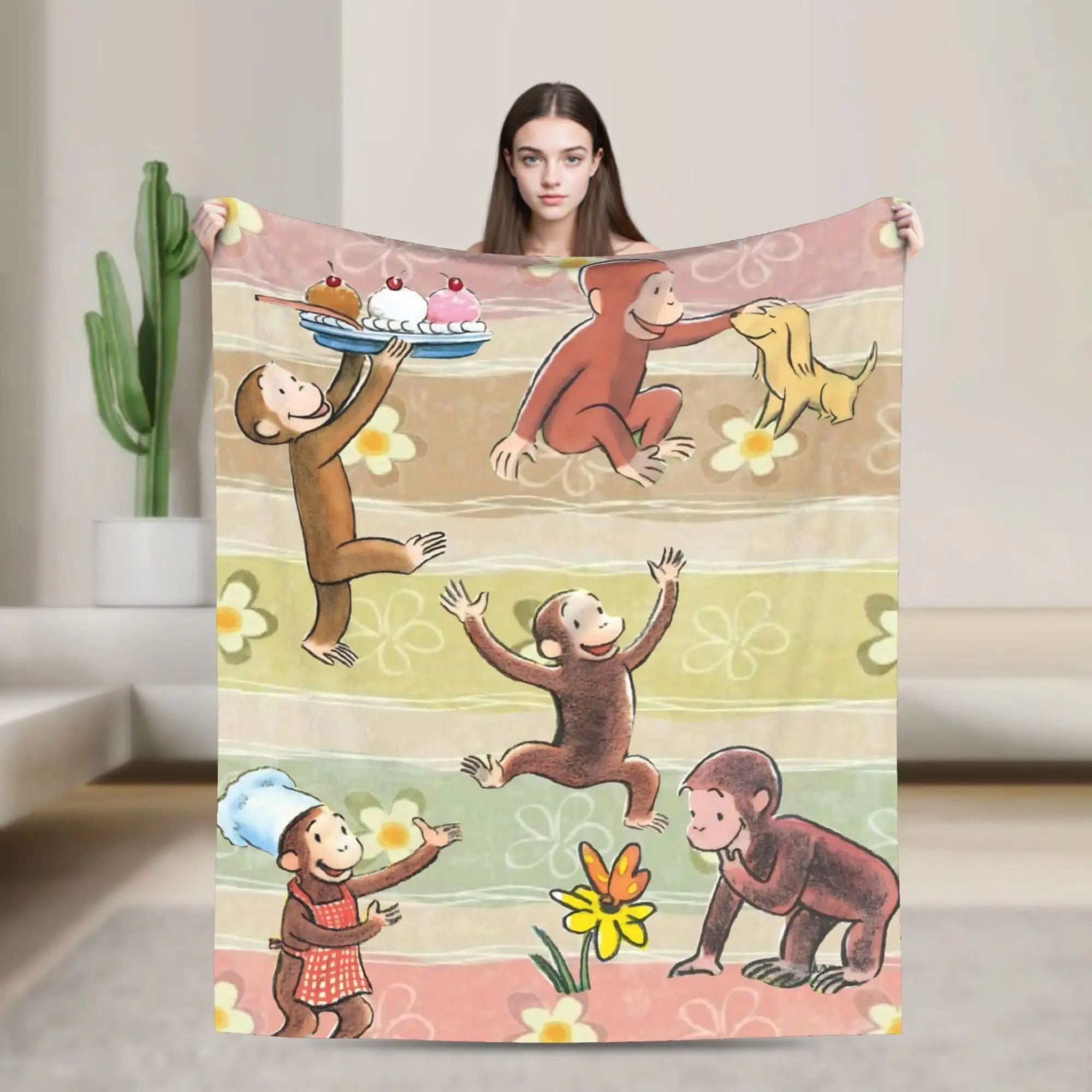 Curious George African Monkey  Accessories Blanket Warm Cozy Fluffy  Throw Blankets for Bed 50x60 Inches Multi-size Bedspread