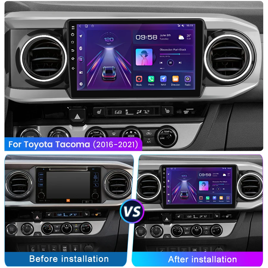 Junsun Draadloze CarPlay voor Apple Android Auto Autoradio voor Toyota Tacoma 2016-2021 Autoradio Stereo Multimedia GPS Head Unit