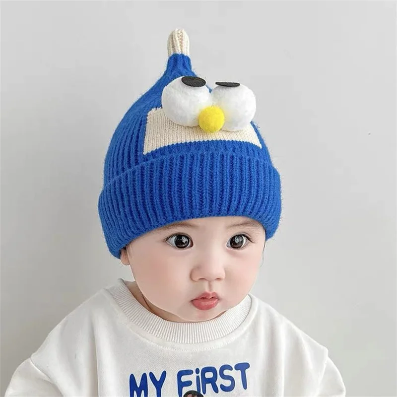 Cute Baby Winter Beanie Cap Cartoon Big Eye Knitted Pointed Hat For Infant Toddler Warm Pullover Caps Boys Girls Crochet Bonnet