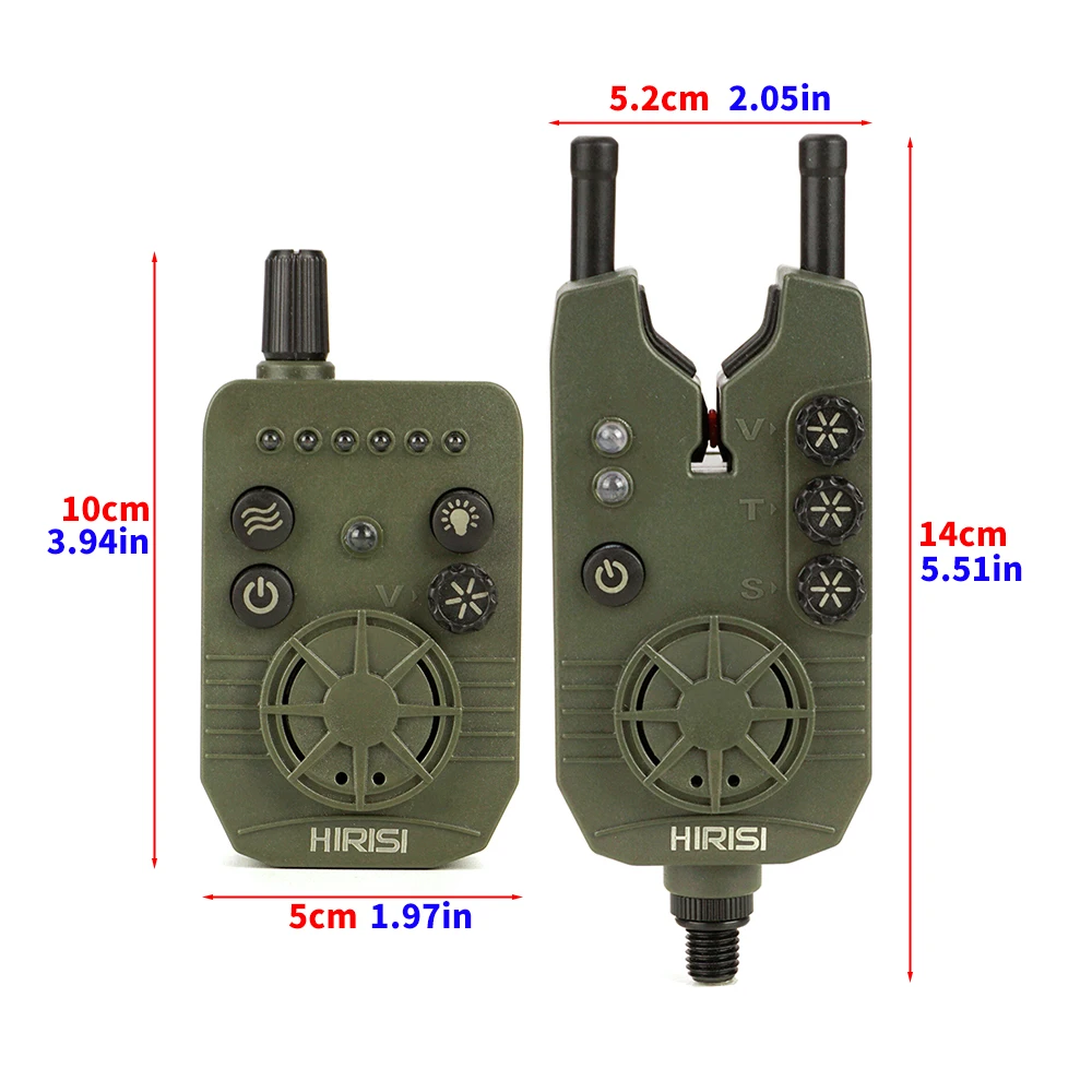 Hirisi F20-4 Drahtloser Karpfen-Bissalarm 1+4 Empfänger-Set 300M Reichweite Snag Ear Lautsprecher Armeegrün Einstellbare Lautstärke und Ton – Detail 2