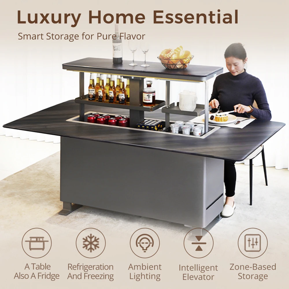 Lift Up Tempered Glass Top Coffee Table With Fridge Smart Dining Table Lifting Smart Touchscreen Smart Table