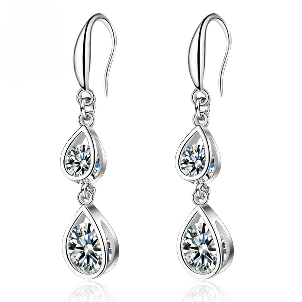 New 925 Sterling Silver Earrings 5A Zircon Water drop for Women Luxury Wedding Engagement Jewelry drop Earrings Party Gifts