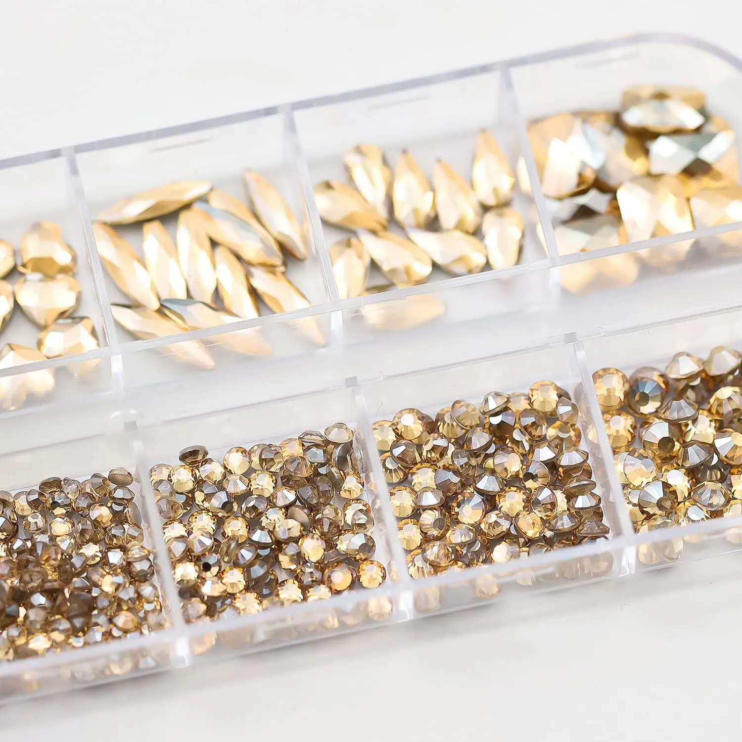 720/1000pcs Champagne Nail Art Rhinestones 5/10pcs Shaped Gem 75/120pcs Mini Diamond Mixed Sizes Flat-Back Luxurious Crystal RH4