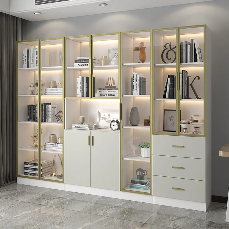 Modern Minimalist Bookcase Nordic Light Luxury Glass Door Bookcase Display Cabinet Floor Wall Locker