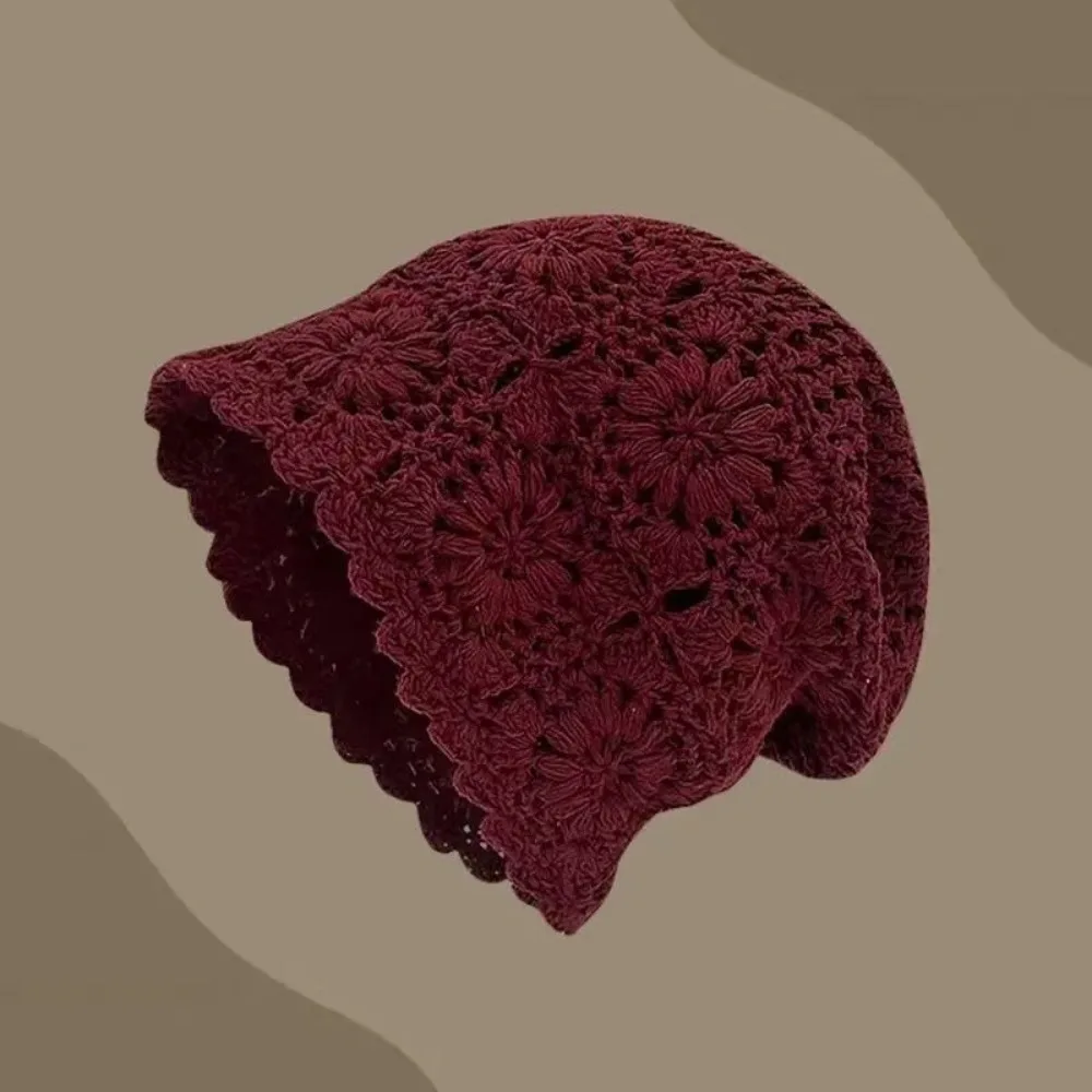 

Bohemian Style Crochet Flower Knitted Hat Handmade Korean Hollowed Out Beanie Cap Apparel Accessories Thin Lace Woven Cap Casual