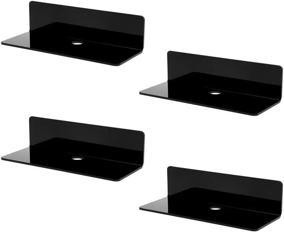 

4-Pack Acrylic Floating Wall Shelves, 9-Inch Adhesive Display for Switch/Speaker/Cameras/Figures, Black